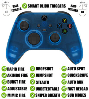 Clear Blue Silent Modz Smart Click Triggers Modded Controller for Xbox & PC
