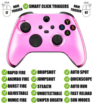 Chrome Pink Silent Modz Smart Click Triggers Modded Controller for Xbox & PC