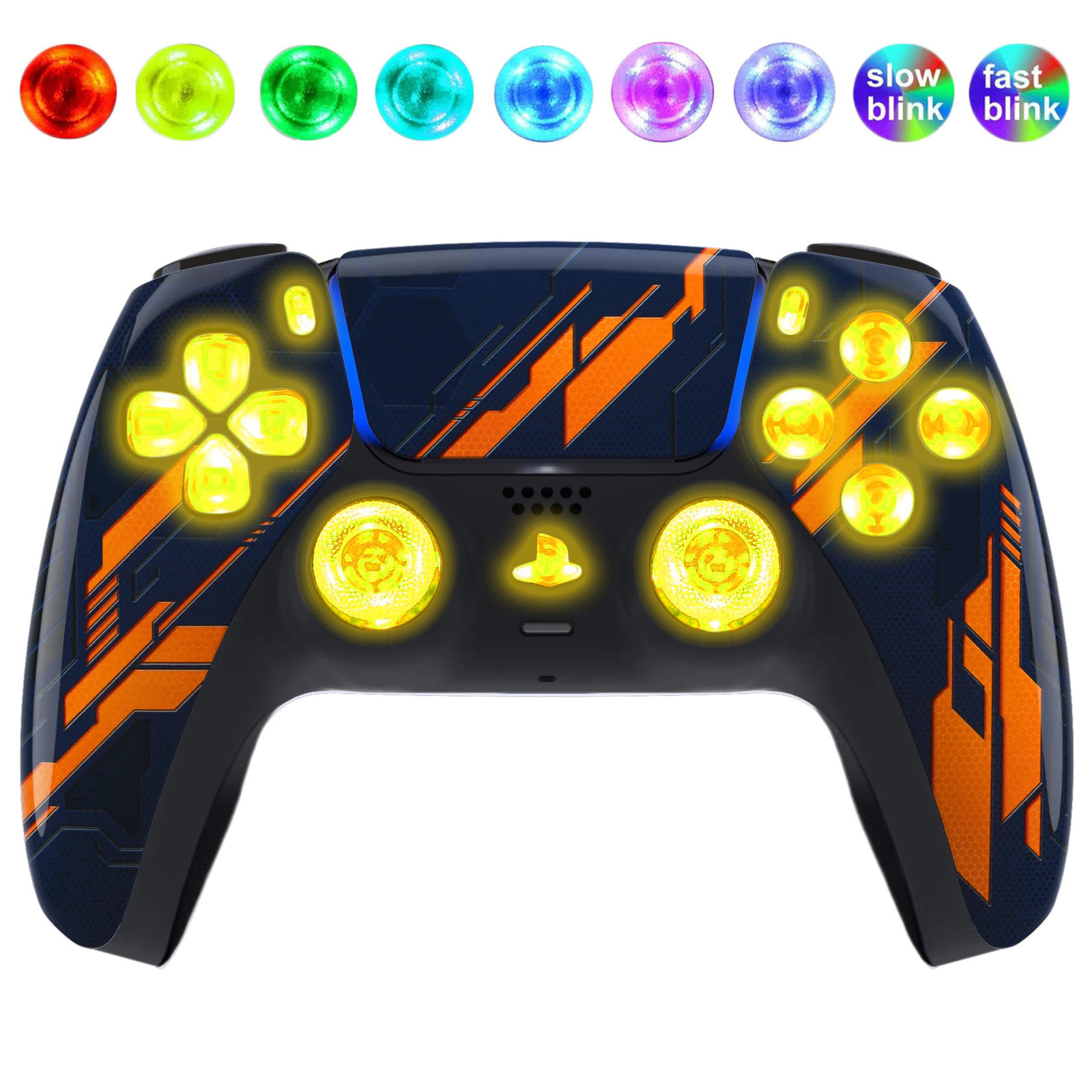 Orange Mecha Silent Modz LED Light Up Buttons Wireless Custom Controller for PS5