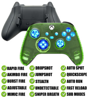 Clear Green LEDS + Reflex Buttons Rapid Fire Mod Controller for Xbox Series X S