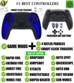 Blue Chrome Click Triggers + V4 MOD + 4 Paddles Silent Modz Controller for PS5