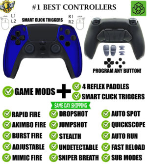 Blue Chrome Click Triggers + V4 MOD + 4 Paddles Silent Modz Controller for PS5