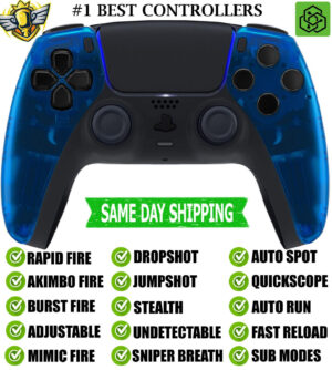 Clear Blue Silent Modz New Rapid Fire Mod Wireless Modded Controller for PS5