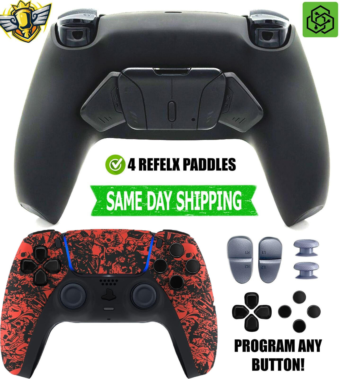 Red Skulls Pro Two Competition Reflex Paddles Silent Modz Controller for PS5 OEM