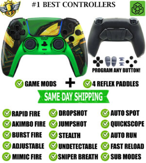 Green Ragnarök Pro V4 Modded+4 Paddles Silent Modz Wireless Controller for PS5