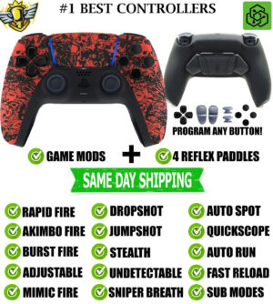 Red Skulls Pro V4 Modded+4 Paddles Silent Modz Wireless Controller for PS5