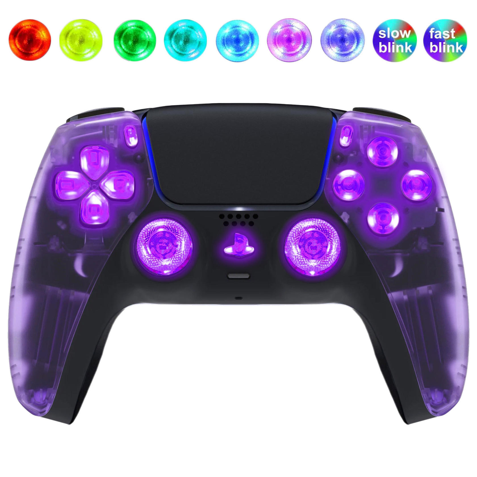 Purple Clear Silent Modz LED Light Up Buttons Wireless Custom Controller for PS5