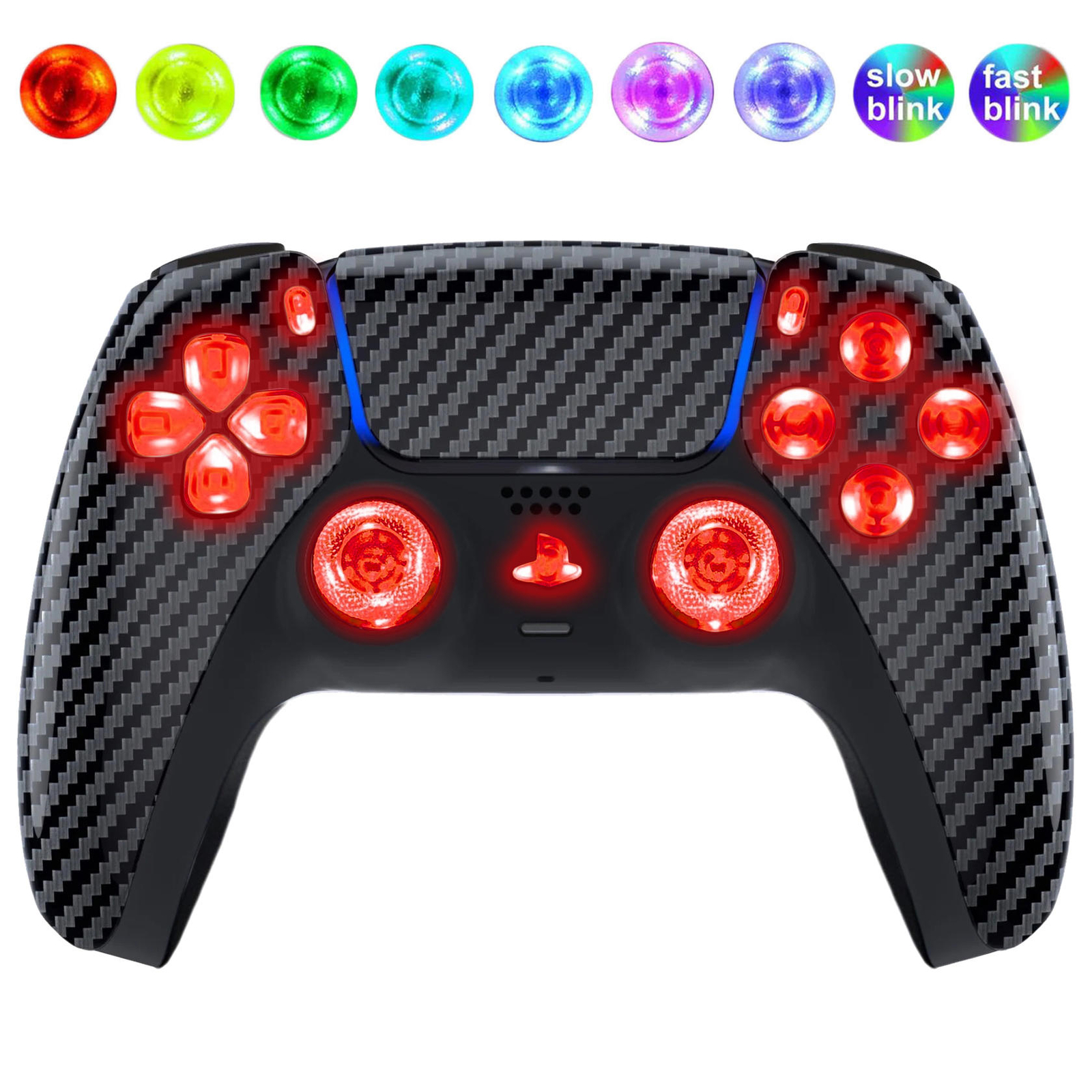 Carbon Fiber Silent Modz LED Light Up Buttons Wireless Custom Controller for PS5