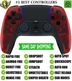 Clear Red Silent Modz New Rapid Fire Mod Wireless Modded Controller for PS5