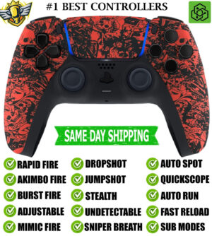 Red Skulls Silent Modz New Rapid Fire Mod Wireless Modded Controller for PS5