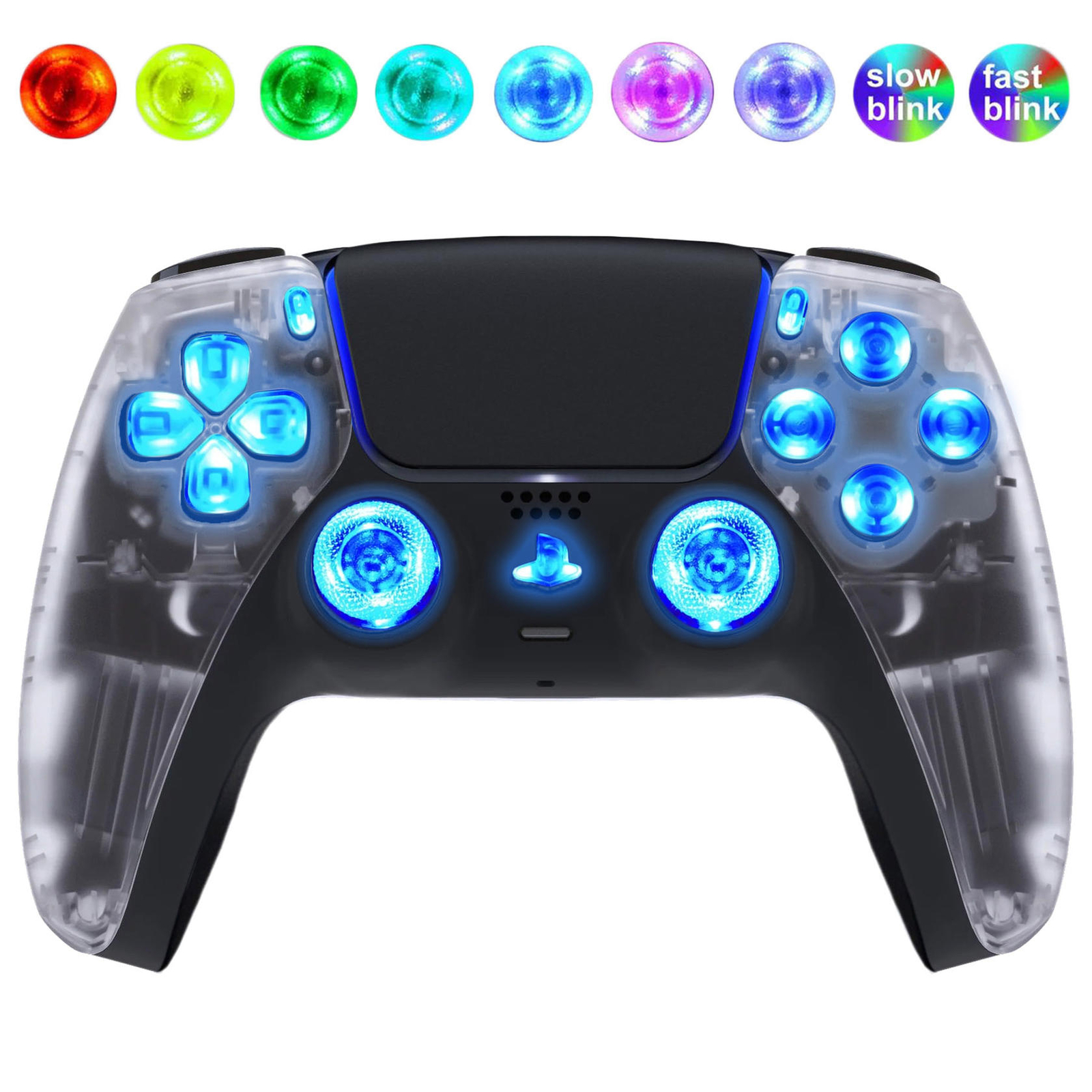 Clear Crystal Silent Modz LED Light Up Button Wireless Custom Controller for PS5