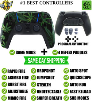 Green Weed Leaf Pro V4 Modded+4 Paddles Silent Modz Wireless Controller for PS5