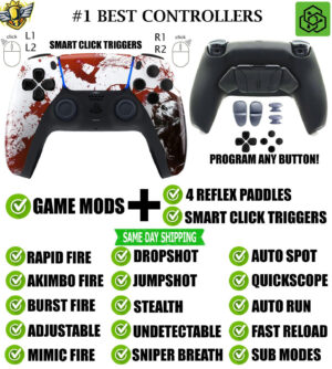 Red Zombie Click Triggers + V4 Modded + 4 Paddles Silent Modz Controller for PS5