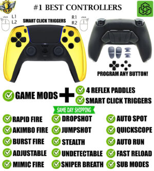 Gold Chrome Click Triggers + V4 MOD + 4 Paddles Silent Modz Controller for PS5