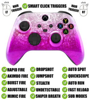 Pink Ice Flakes Silent Modz Smart Click Triggers Modded Controller for Xbox & PC