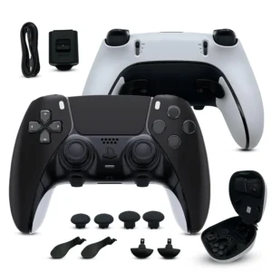 Black custom PS5 Edge controller bundle and accessories