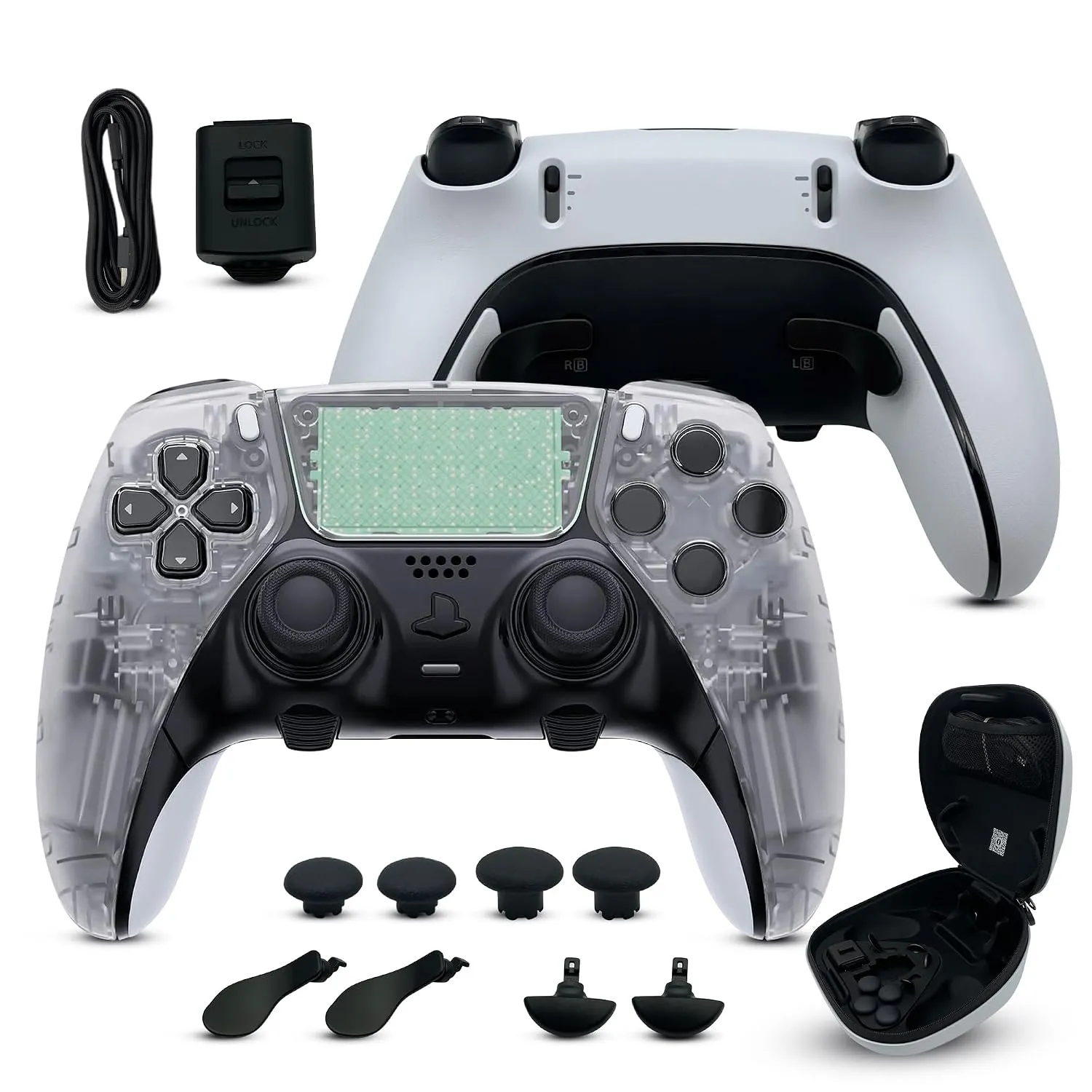 Clear custom PS5 Edge controller bundle and accessories