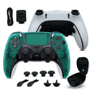 Clear Emerald Green custom PS5 Edge controller bundle and accessories