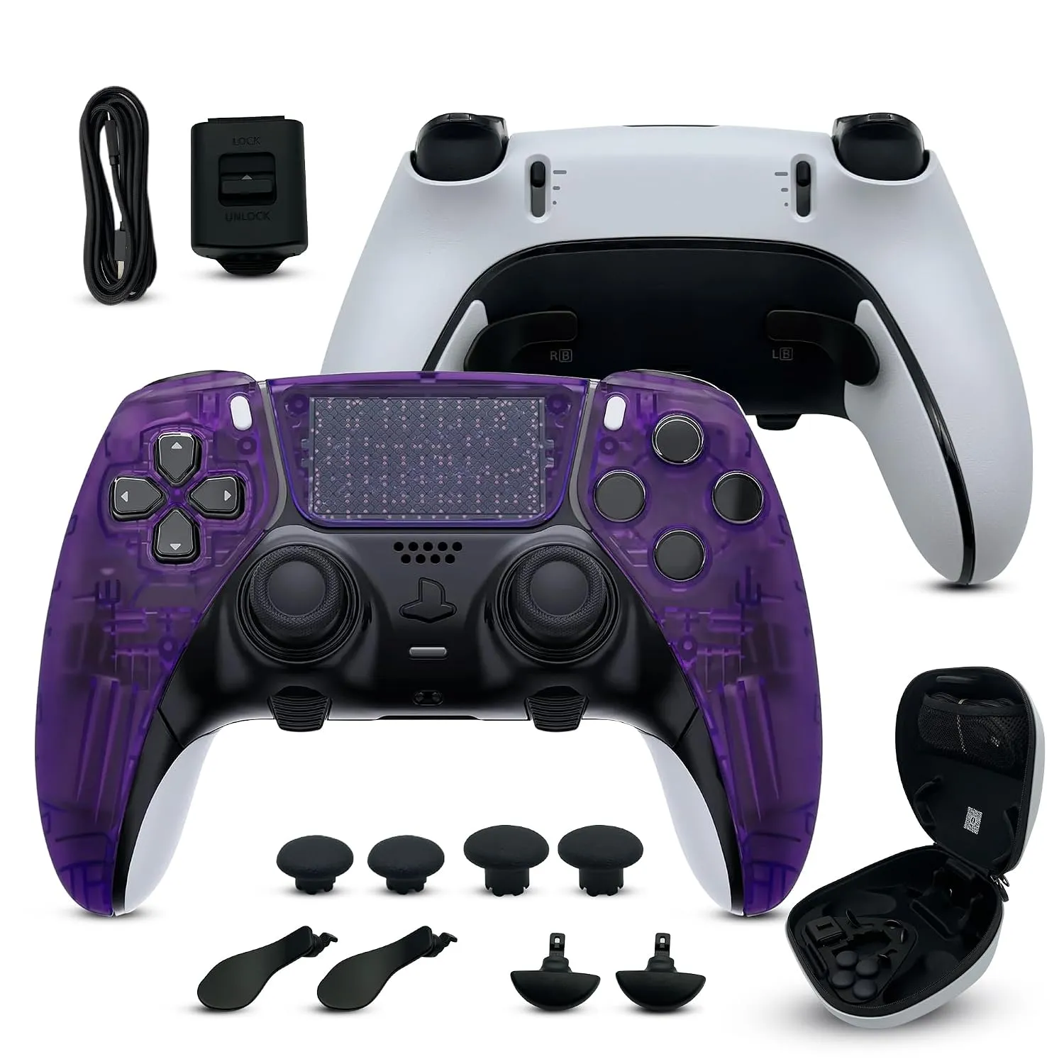 Clear Purple custom PS5 Edge controller bundle and accessories
