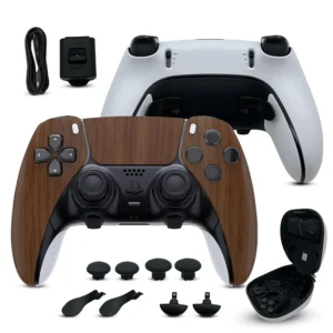 Wood Grain custom PS5 Edge controller bundle and accessories