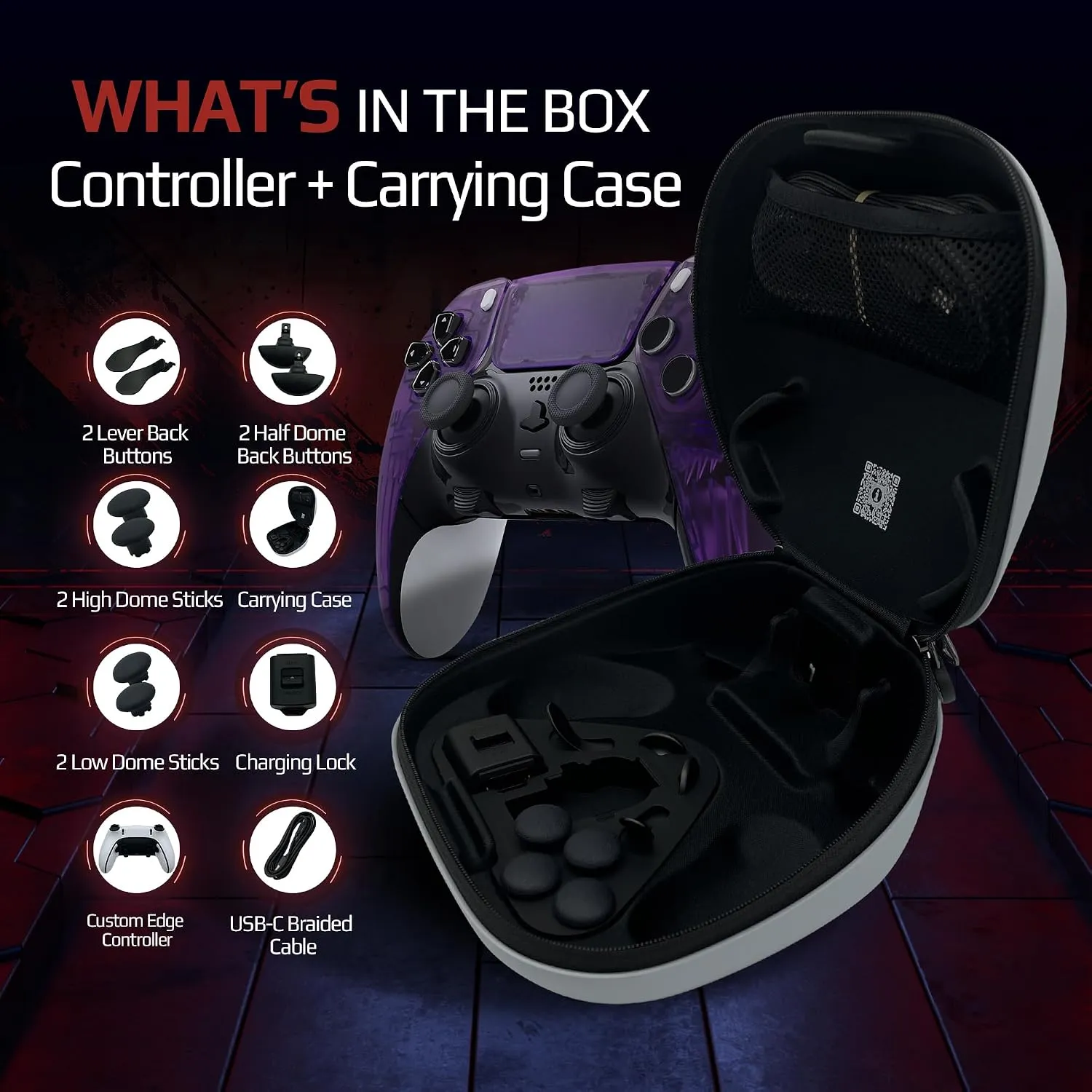 Clear Purple custom PS5 Edge controller package contents