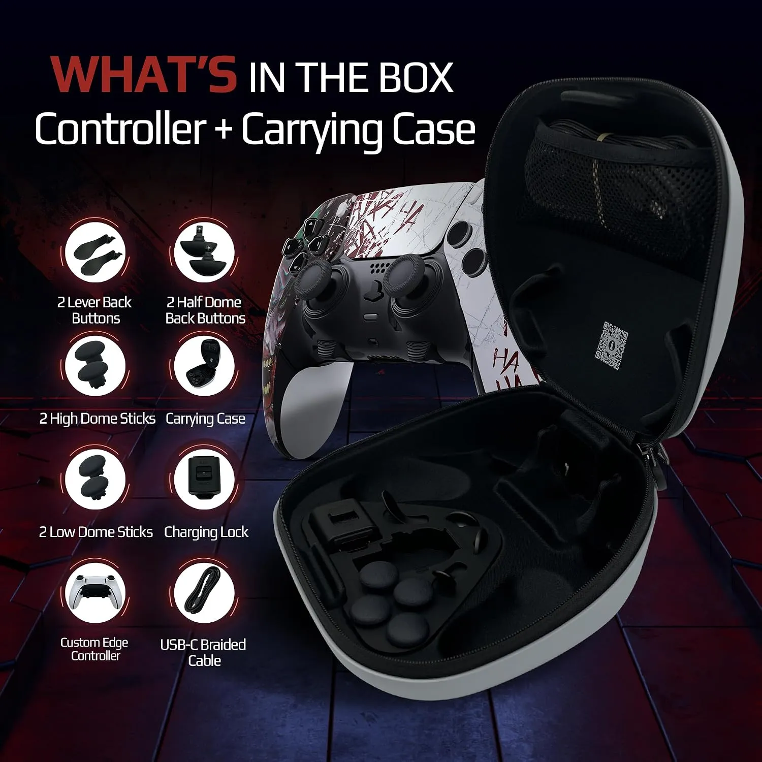 Joker HAHA custom PS5 Edge controller package contents
