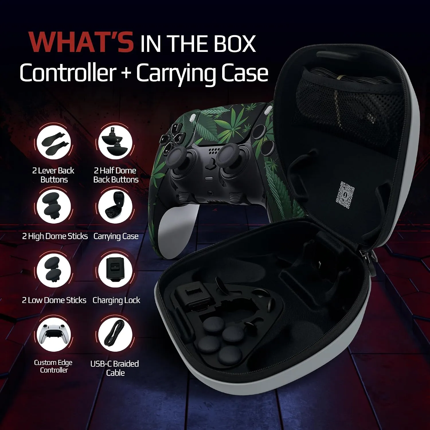 Weed Leaf custom PS5 Edge controller package contents
