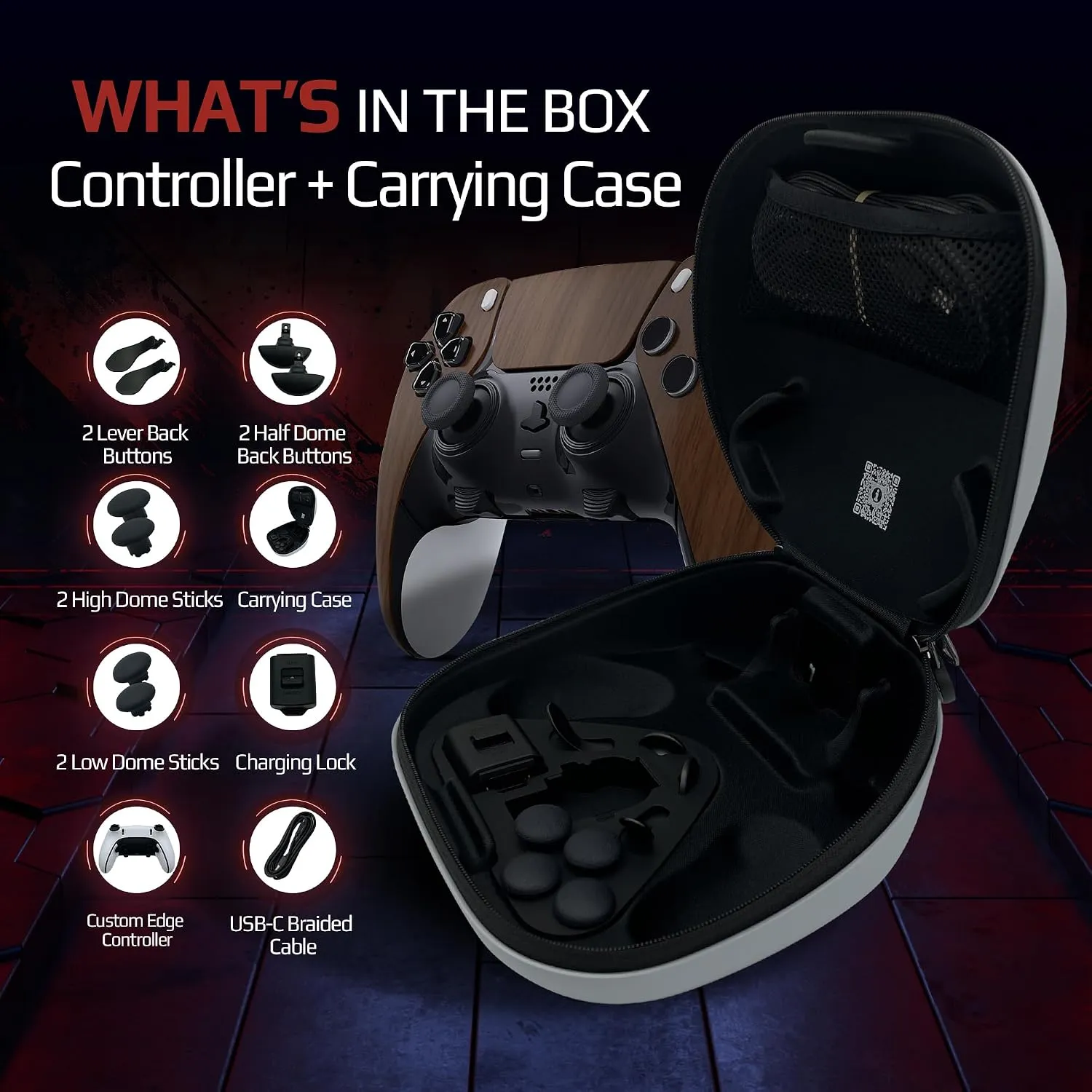 Wood Grain custom PS5 Edge controller package contents