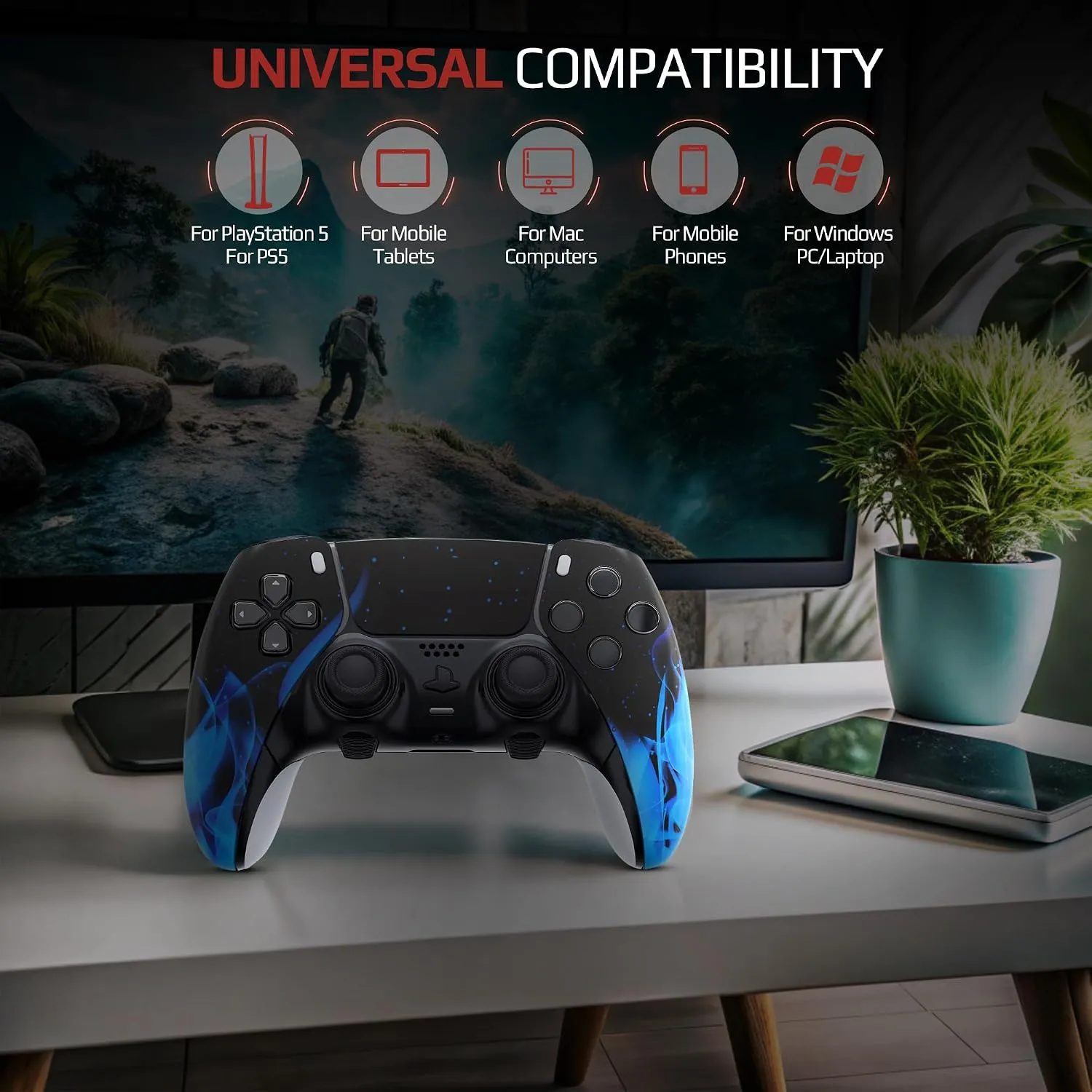 Blue Flames custom PS5 Edge controller wireless gaming features