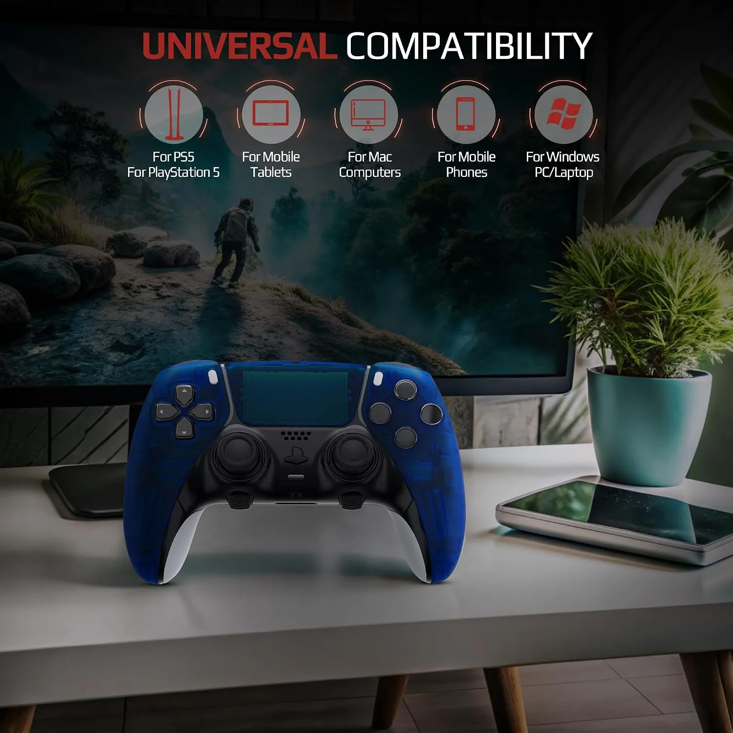 Clear Blue custom PS5 Edge controller wireless gaming features