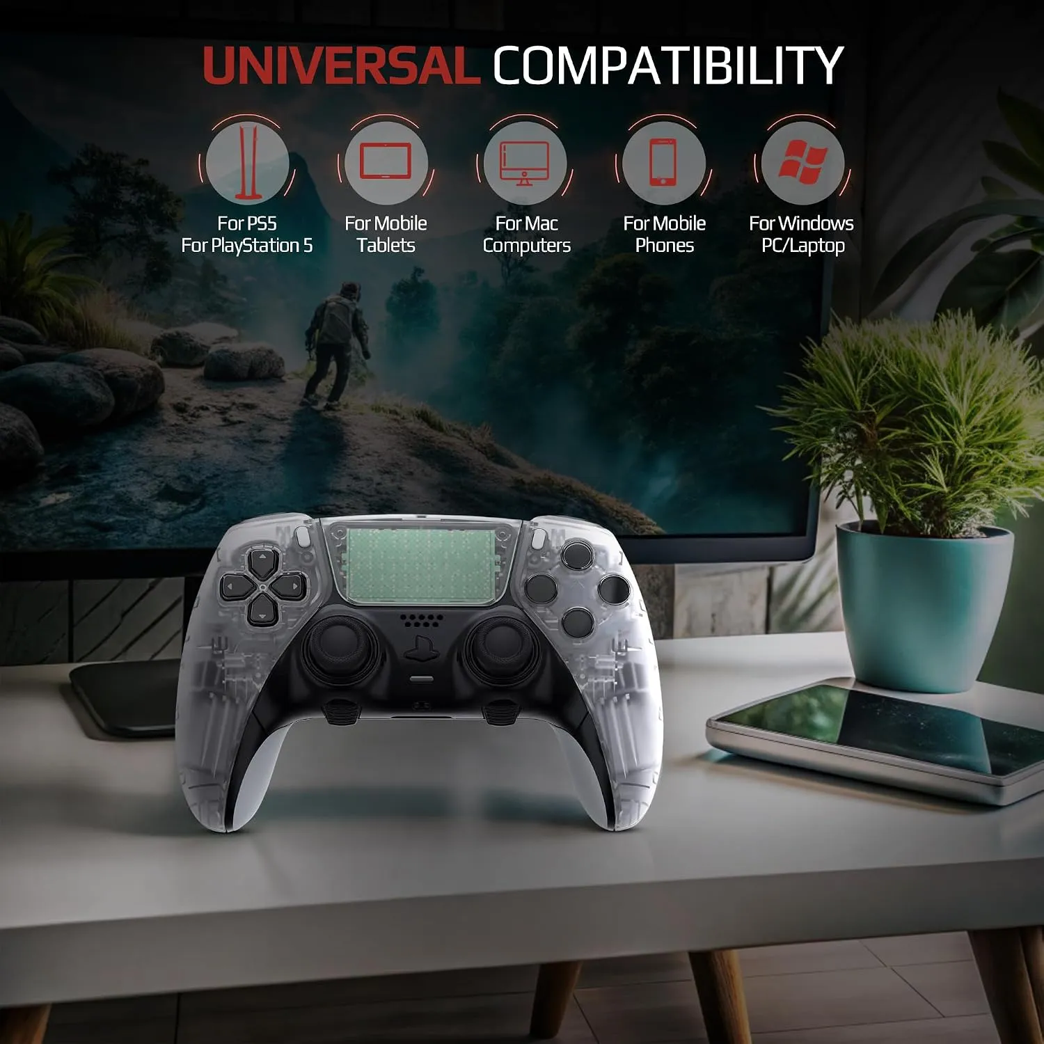 Clear custom PS5 Edge controller wireless gaming features