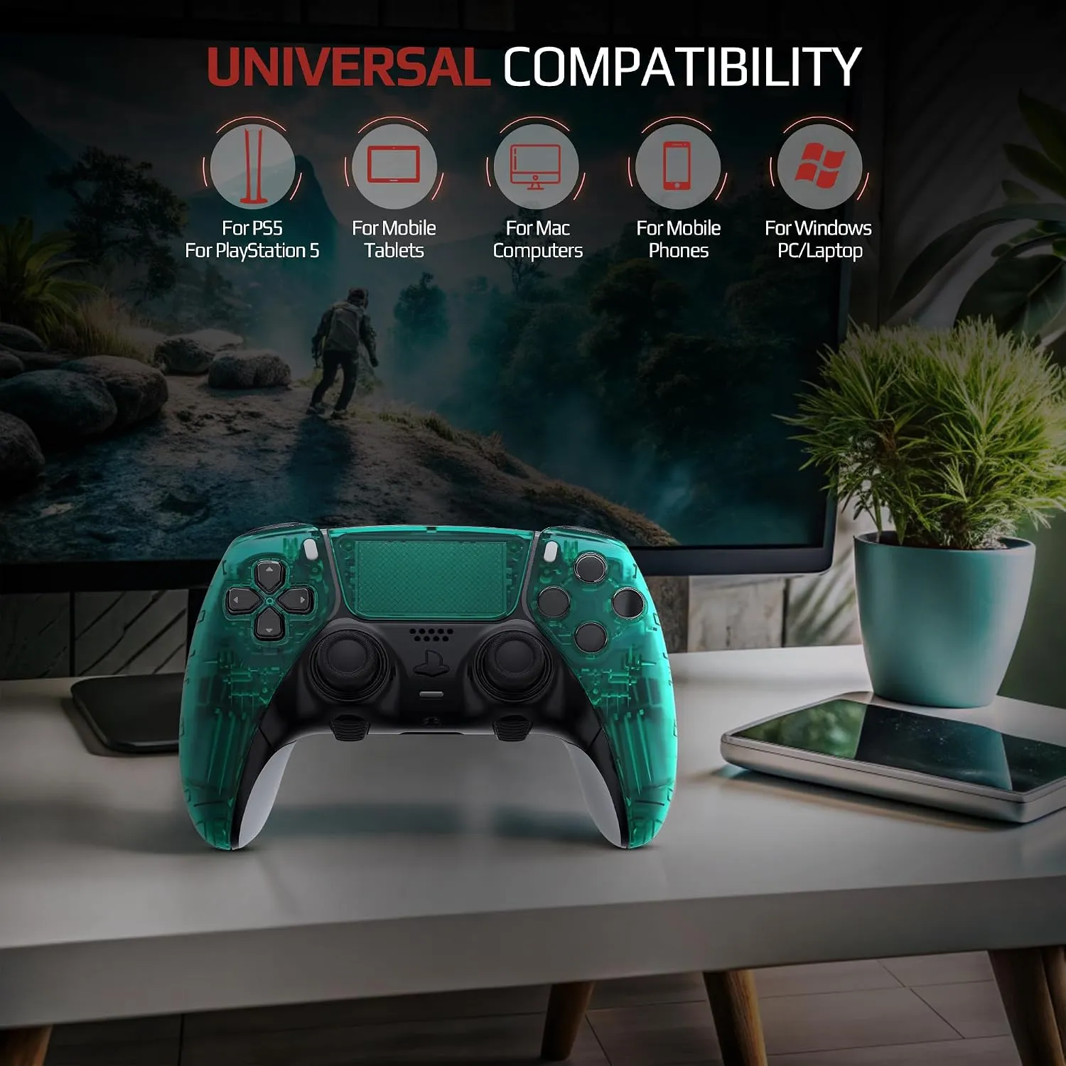 Clear Emerald Green custom PS5 Edge controller wireless gaming features