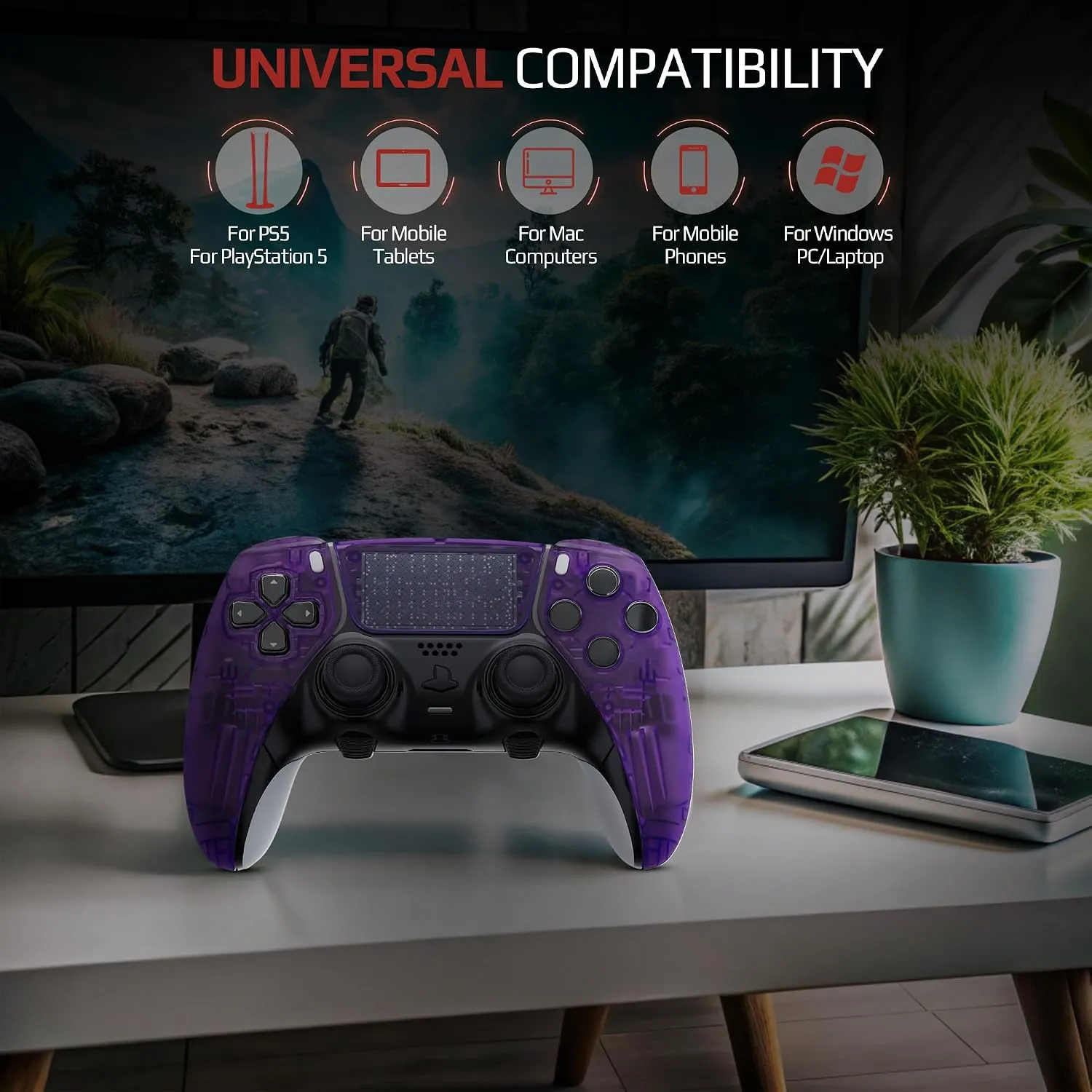 Clear Purple custom PS5 Edge controller wireless gaming features