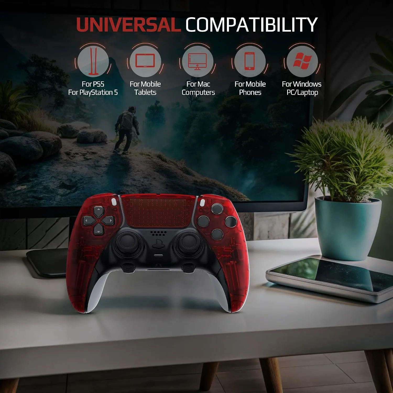 Clear Red custom PS5 Edge controller wireless gaming features