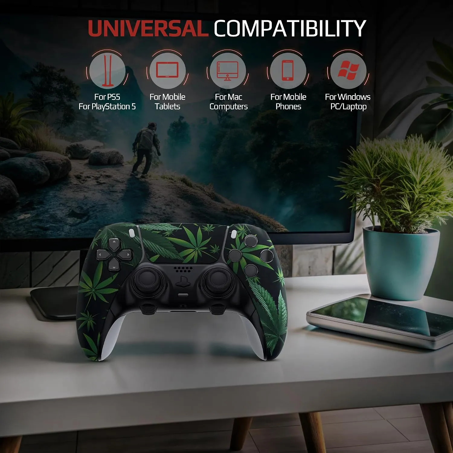 Weed Leaf custom PS5 Edge controller wireless gaming features