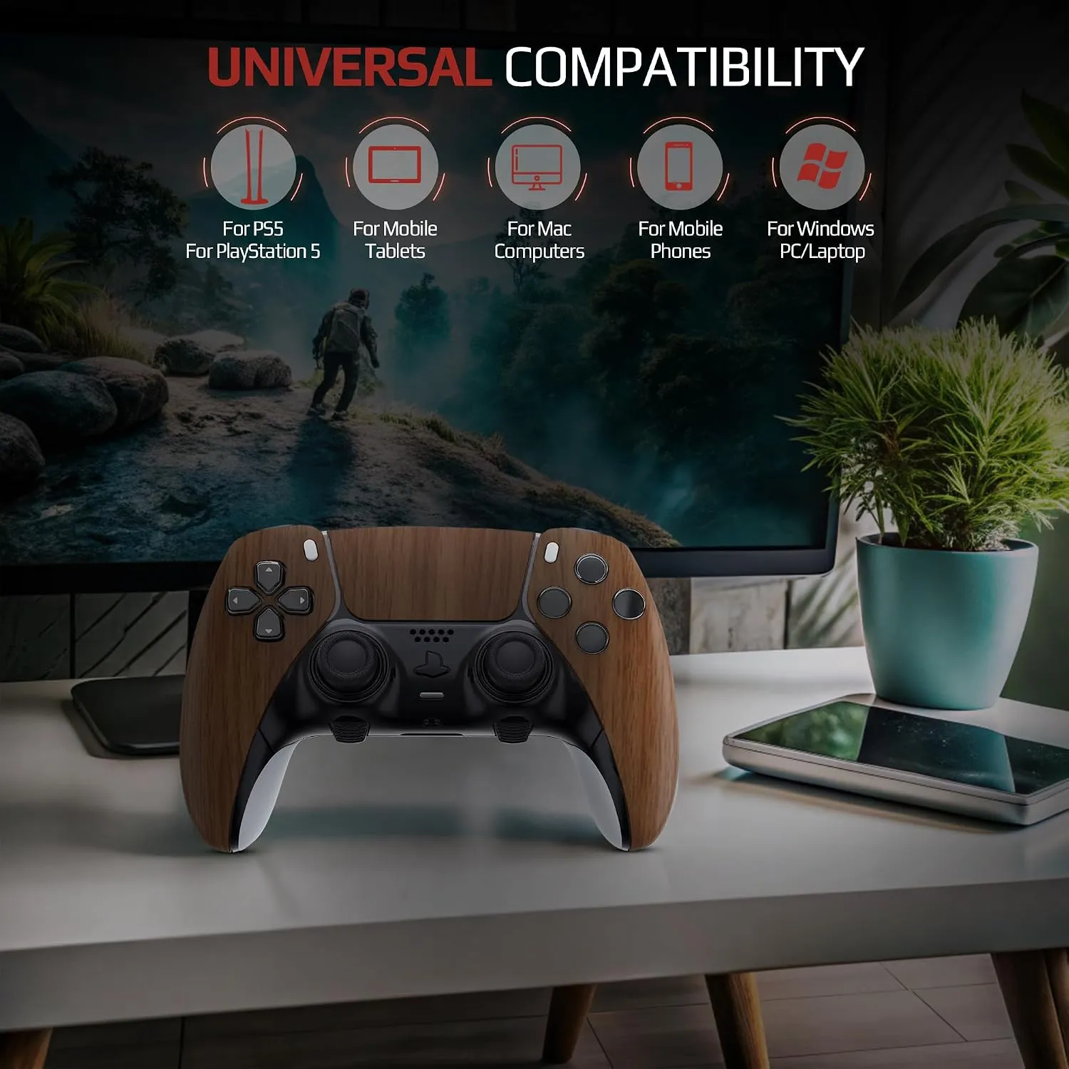 Wood Grain custom PS5 Edge controller wireless gaming features