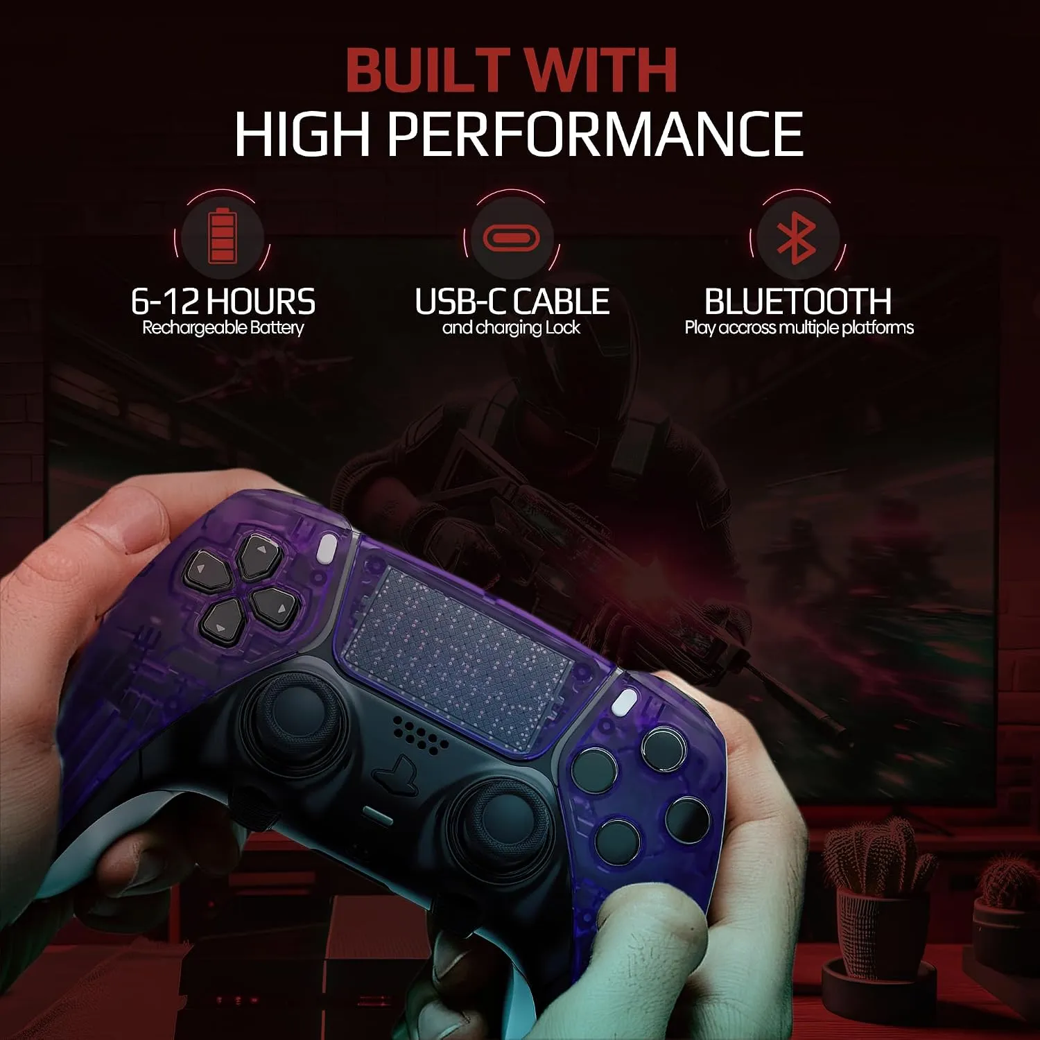 Clear Purple custom PS5 Edge controller carrying case and accessories
