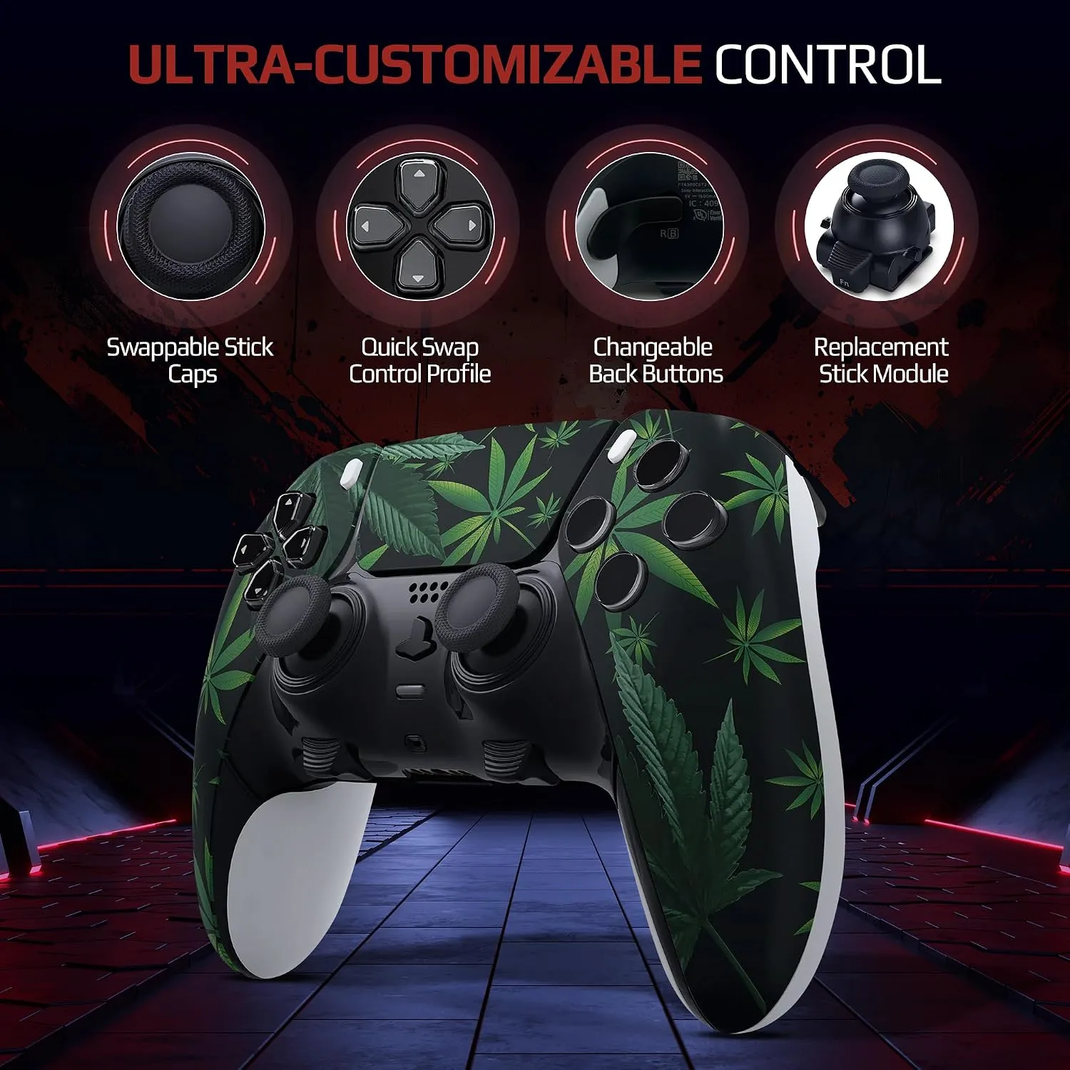 Weed Leaf custom PS5 Edge controller carrying case and accessories