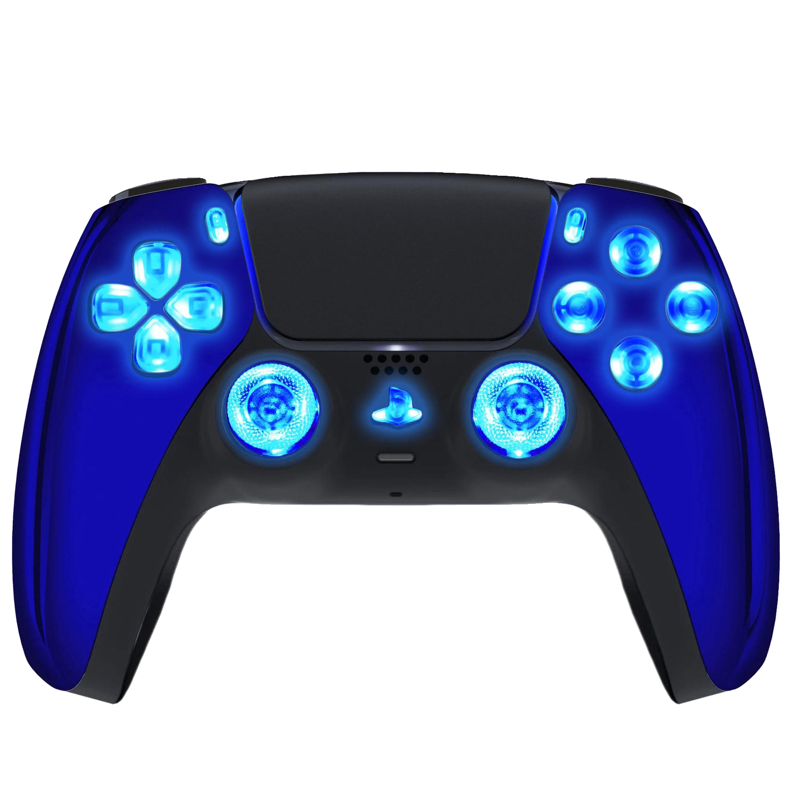 Blue Chrome Silent Modz LED Light Up Buttons Wireless Custom Controller for PS5