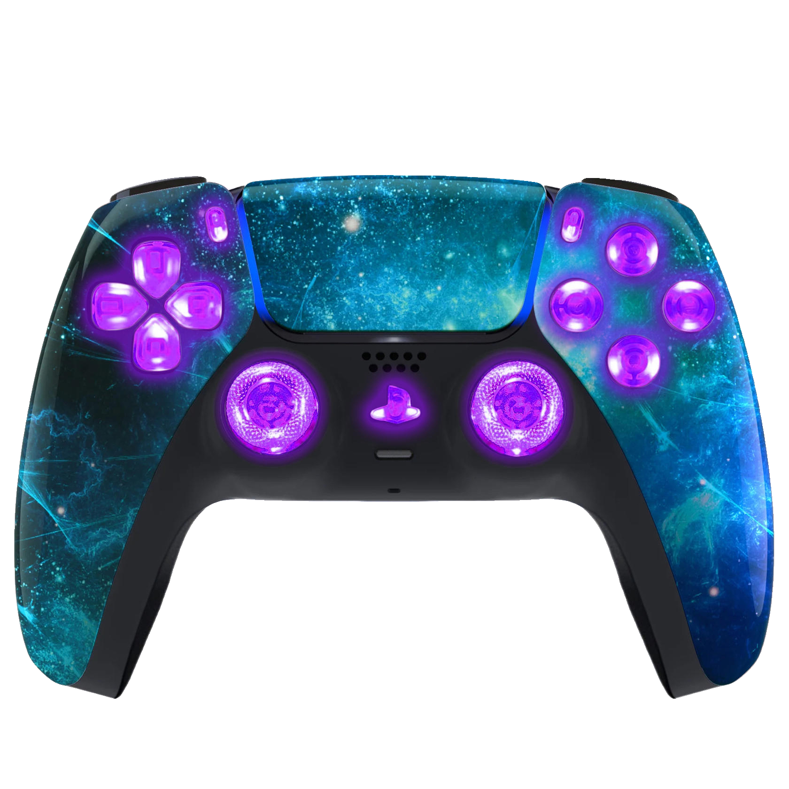 Blue Nebula Silent Modz LED Light Up Buttons Wireless Custom Controller for PS5