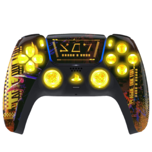 Cyber Yellow Silent Modz LED Light Up Buttons Wireless Custom Controller for PS5
