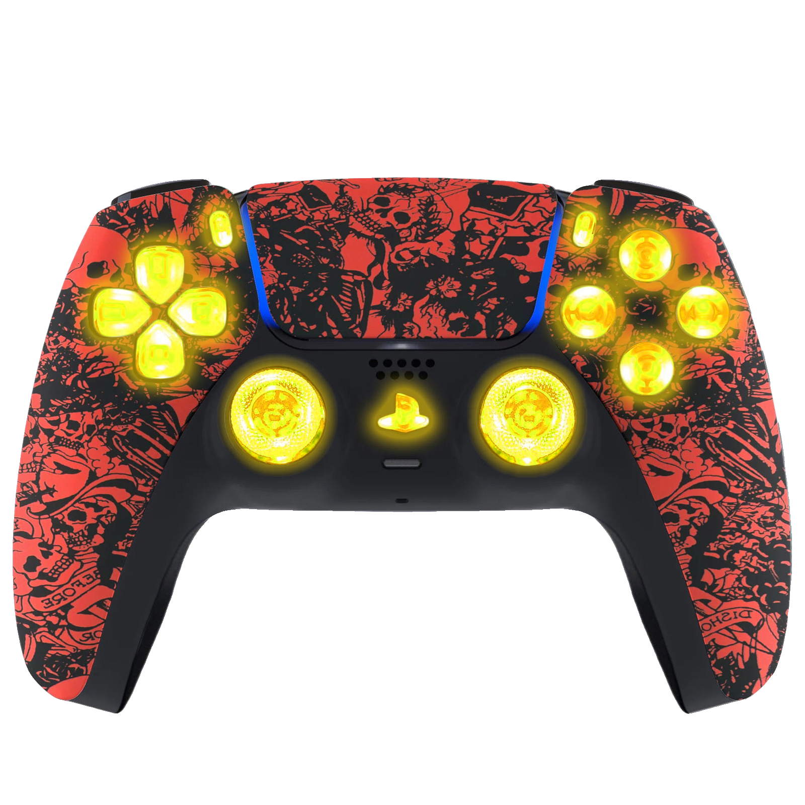 Red Skulls Silent Modz LED Light-Up Buttons Wireless Custom Controller for PS5
