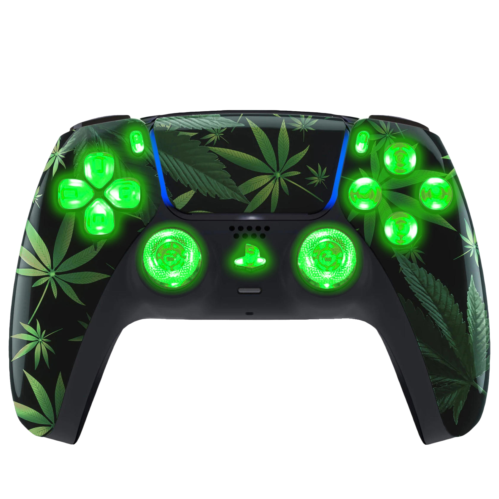 Weed Leaf Silent Modz LED Light Up Buttons Wireless Custom Controller for PS5