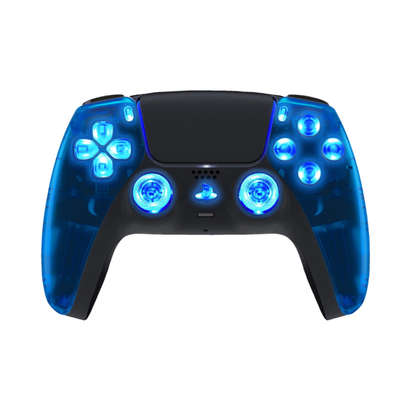 Blue Clear LED wireless controller for PS5