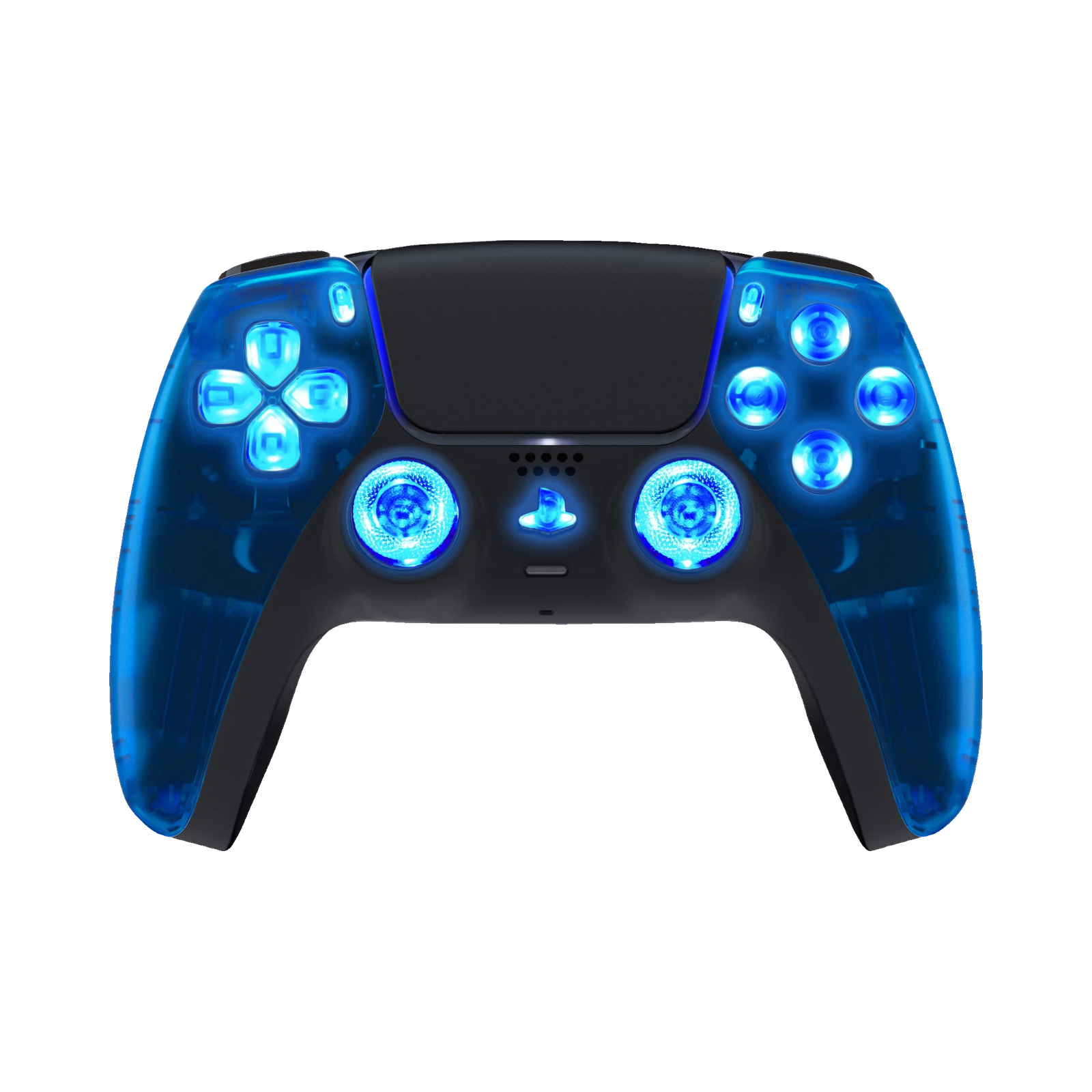 Blue Clear LED PS5 controller